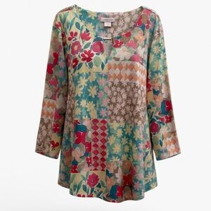 NWT Allison Daley Women’s Plus Spring Floral Patchwork Diagonal Hem Tunic Top 3X
